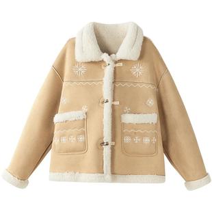 笛莎官方旗舰童装女童外套加绒秋冬季新款女孩儿童麂皮保暖羊羔绒