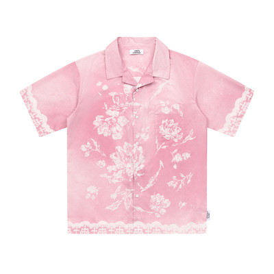 张泽禹 EMPTY REFERENCE 复古渐变晕染蕾丝印花休闲衬衣短袖衬衫