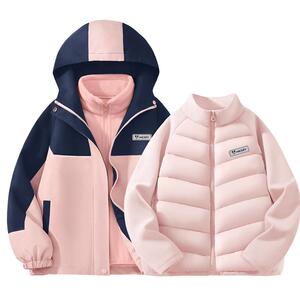 迪士尼女童冲锋衣三合一可拆卸2024新款秋冬大童衣服儿童冬装外套