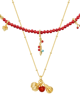 南瓜梨香红玛瑙项链女叠戴毛衣链