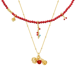 CHEZ LOOPS南瓜梨香红玛瑙项链 绿松石红玛瑙叠戴毛衣链女镀金
