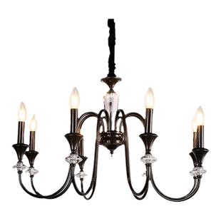 爱丽莎 全铜法式复古蜡烛吊灯黑色美式轻奢中古南洋风客厅灯具