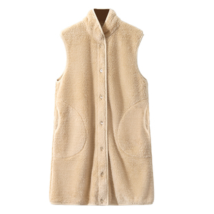 中长款马甲遮屁股珊瑚绒开扣无袖立领坎肩家居服外套洋气有口袋