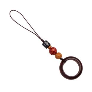 林静檀木指环扣手机链黑檀紫檀木钥匙扣男女防丢手机挂绳u盘包挂