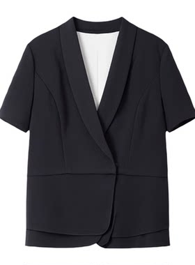 蓝色工作服职业气质女夏天短袖