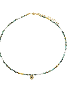 铜镀金吊坠绿色系石头串珠颈链