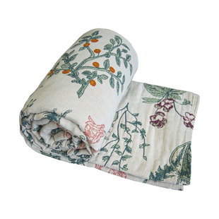 田园风A类纯棉盖毯三件套单双人空调毯子卧室纱布厚床单双面不皱