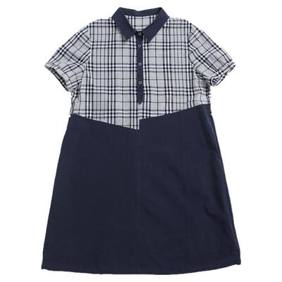 无色无味棉格子拼接正肩连衣裙