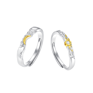 中国黄金央创日月同辉纯银戒指情侣对戒一对款礼物送男女朋友S925