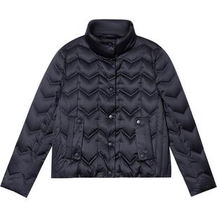 LK BENNETT深蓝色白鹅绒羽绒服冬新款时尚短款翻盖口袋设计