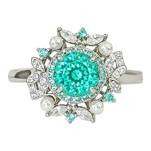 《 蓝楹花》1克拉帕拉伊巴色925纯银戒指莲花切珍珠彩宝款温柔系