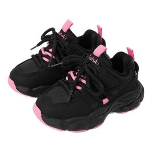 笛莎儿童黑色甜酷老爹鞋25冬季新款女童加绒运动鞋中大童休闲鞋子