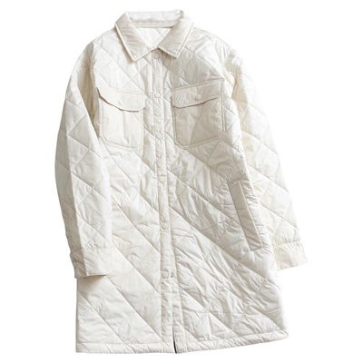 纯色翻领绗缝中长款轻薄款棉衣女