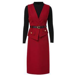 海青蓝高级感时尚套装女秋季新款百搭针织衫背带连衣裙两件套