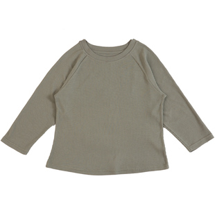 7AM10PM 圆领t恤打底衫女九分袖灰色华夫格宽松百搭上衣女