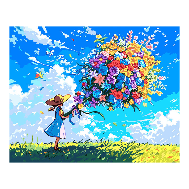自油自画DIY数字油画云间花束