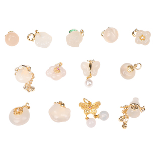 天然荔枝冻白玛瑙diy配件平安扣手串手链玉石挂坠小滴溜串珠配饰