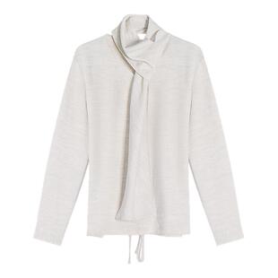 贰羊设计【明玦】设计感围脖V领飘带长袖衬衫女宽松新款通勤上衣