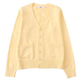 LF原创樱花妹JK制服毛衣开衫外套基础款学院风小鸡黄长袖针织上衣