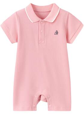 babylove宝宝短袖连体衣夏季薄款Polo领哈衣爬服纯色百搭外出夏装
