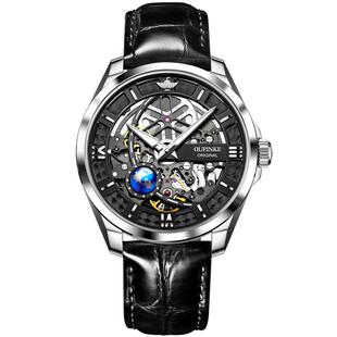 瑞士认证正品牌手表男士机械表男全自动镂空地球仪名纯款式真皮带