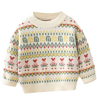 女童毛衣内搭打底衫儿童加厚复古提花小童毛线衣女宝宝套头针织衫
