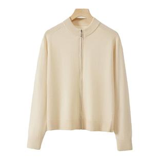 春竹清仓捡漏春秋时尚洋气减龄拉链开衫女100%纯羊毛针织毛衣外套