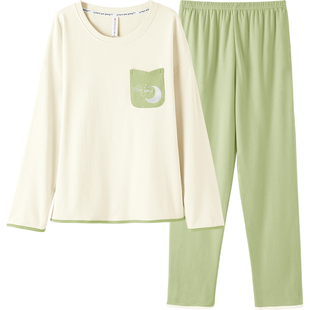 芬腾春秋季长袖睡衣女款纯棉套头宽松大码女士春季全棉家居服套装