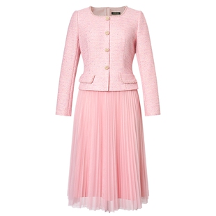 La Koradior拉珂蒂商场同款异材拼接香风气质假两件连衣裙a字长裙