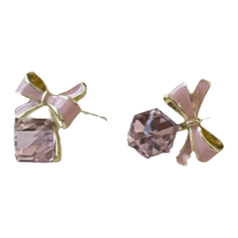 甜甜过新年！粉色蝴蝶结锆石可爱减龄约会耳钉小巧百搭耳环14352