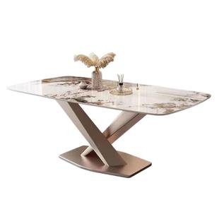 意式岩板餐桌椅组合轻奢长方形餐桌椅2025新款家用极简高级感饭桌