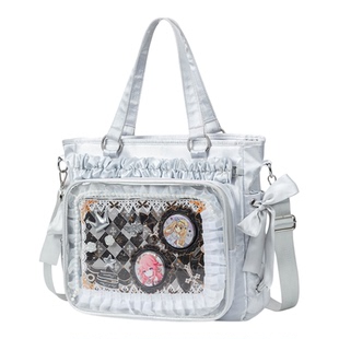 缎面亮光痛包二次元手提单肩斜挎初中高中学生书包超大容量补习袋