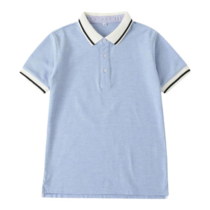 中小学生校服园服英伦风夏季男女童湖蓝色黑领短袖T恤polo衫 纯棉