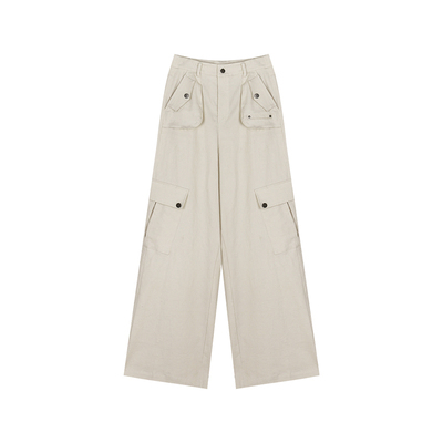 安妮不火 粗粝工装美式多口袋棉感工装裤女微胖大码高腰休闲长裤