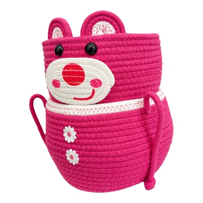 草莓小熊棉线编织双层收纳篮