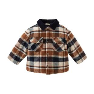 戴维贝拉2025冬装新款男童棉服儿童洋气格子棉衣宝宝夹棉衬衫外套