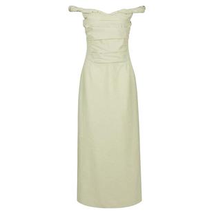 CALVINLUO 抹胸扭结一字肩法式长款连衣裙夏季新品女修身显瘦裙