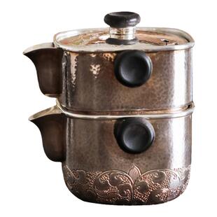 纯银时代连枝纹手抓壶套装泡茶壶足银999宝瓶旅行出差办公小120ml