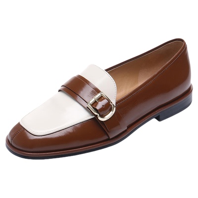 莱尔斯丹2026春季英伦新款真皮粗跟黑色复古乐福单鞋女士7M10505