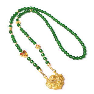 绿玛瑙玉髓新中式国风长裙搭配项链汉服复古锦鲤平安锁搭配长款