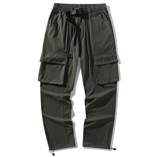 夏季加长版工装裤男115cm宽松直筒抽绳运动裤190高个子超薄冰丝裤