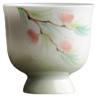 釉下彩手绘桃花品茗杯