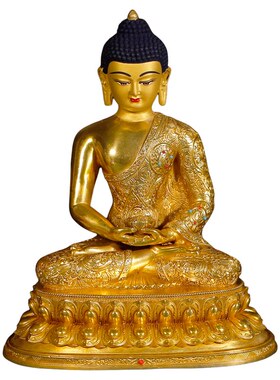 7寸藏传铜鎏金阿弥陀佛佛像带背光家用密宗供奉佛堂铜像桌面摆件