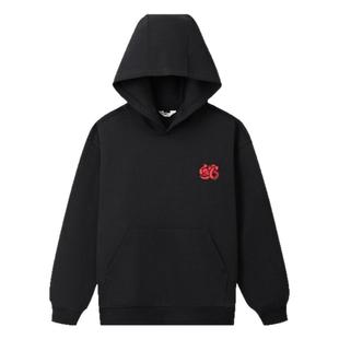 安奈儿童装男童女童连帽长袖卫衣春新款国潮风印花节日红色