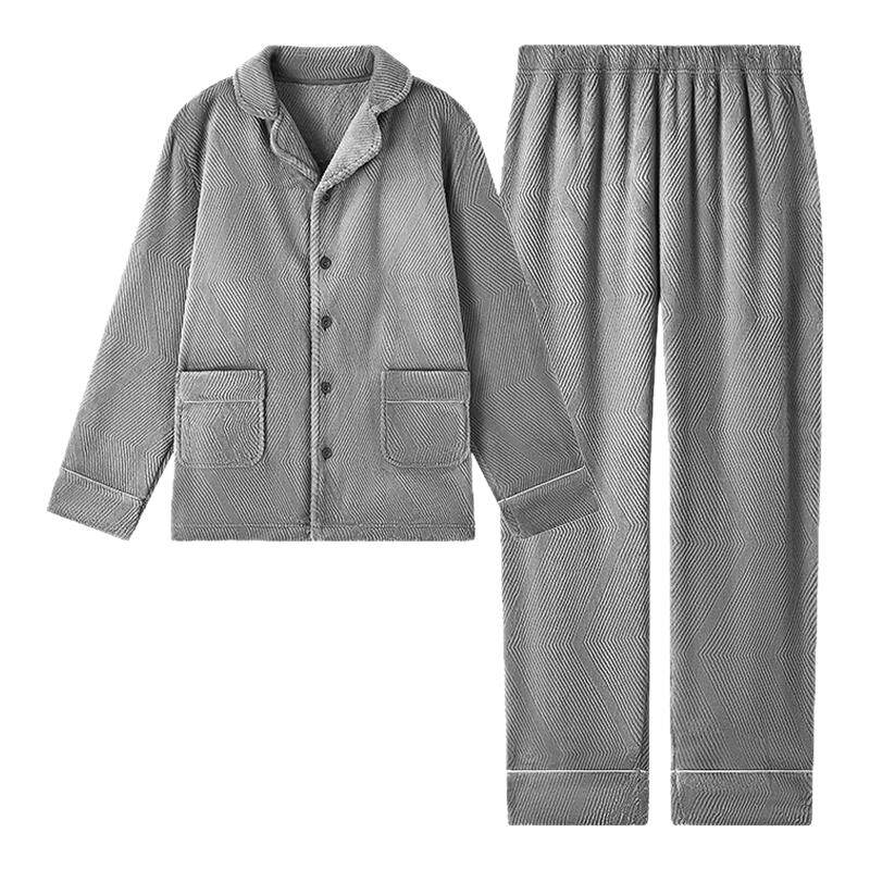 兰卓丽男士几何剪花法兰绒家居服
