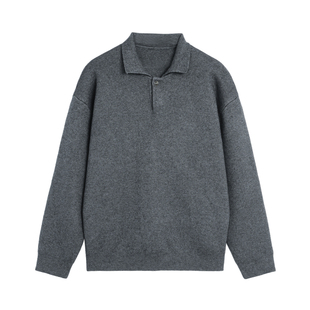 bdpowerup复古POLO领纯色毛衣男款2025年秋冬休闲宽松男士针织衫