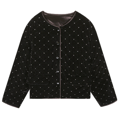 落落狷介黑色丝绒保暖羽绒服女