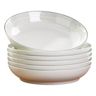 盘子菜盘家用金边时尚轻奢可微波简约陶瓷加厚防烫圆形餐盘碟套装