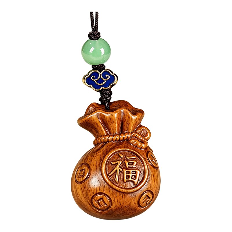 桃木福袋手工雕刻手机挂件招财