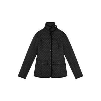 oneup菱形格收腰中长款棉服外套